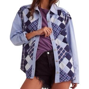 FREE PEOPLE WE THE FREE Argyle Plaid Quilted Button Down Shirt Size S